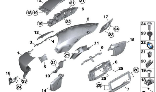 Cubierta soporte parabrisas OEM 46639899426 para BMW Motorrad F650GS, F700GS, F800GS, F800GS Adventure, F800R. Original BMW Motorrad.