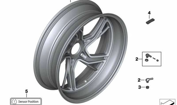 Llanta fundida negra trasera OEM 36318404321 para motos BMW R 1250 RT, R 1250 R, R 1250 RS. Original BMW Motorrad.