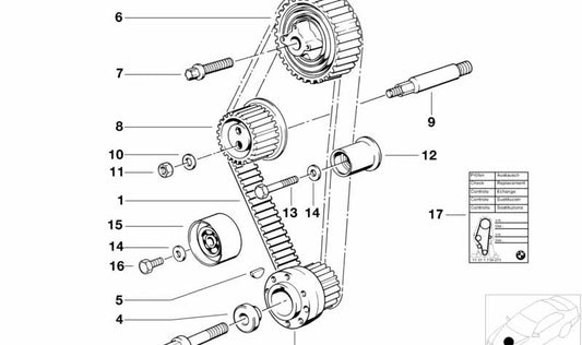 Tensor de correa OEM 11311721245 para BMW E30 (316i) y E34 (518i) con motor M40. Compatible con versiones manuales y automáticas. Repuesto original BMW.