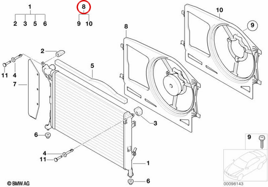 Lüftergehäuse mit Lüfter 100 W OEM 17101475578 für MINI R50 One, One 1.4i, One 1.6i, Cooper und Cabrio R52 Cooper. Original MINI.