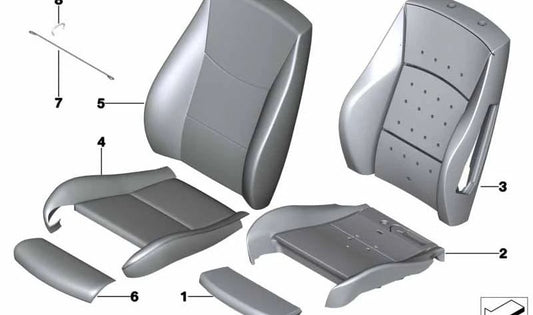 Funda respaldo asiento deportivo en cuero izquierdo OEM 52107255677 para BMW F25 y F26. Original BMW.
