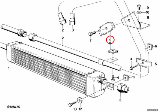 Braçadeira do radiador OEM 17111150859 para BMW E30, E23. BMW genuíno.