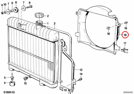Carcasa del ventilador OEM 17111177650 para BMW E28. Original BMW.