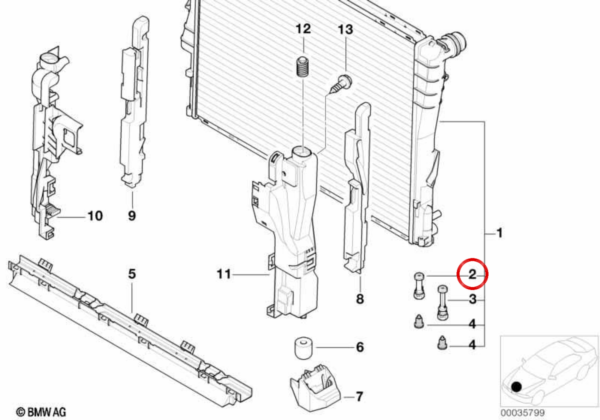 Tornillo de ajuste de radiador OEM 17111437359 para BMW E46, E83, E85, E86. Original BMW.