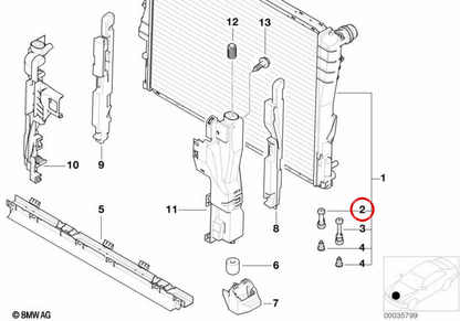 Tornillo de ajuste de radiador OEM 17111437359 para BMW E46, E83, E85, E86. Original BMW.