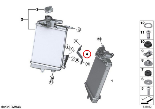 Supporto radiatore sinistro OEM 17111542243 per motociclette BMW R1300GS, R1300GS Adventure... e altro ancora. BMW Motorrad originale.