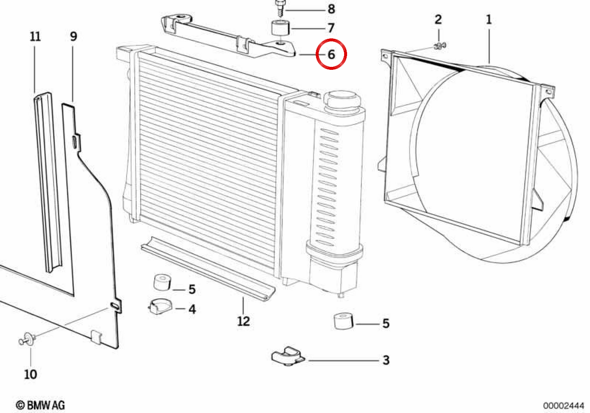 OEM radiator support 17111709347 for BMW E30. Original BMW.