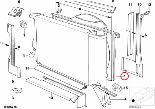 OEM 17111712372 Lüftergehäuse für BMW E34. Original BMW.
