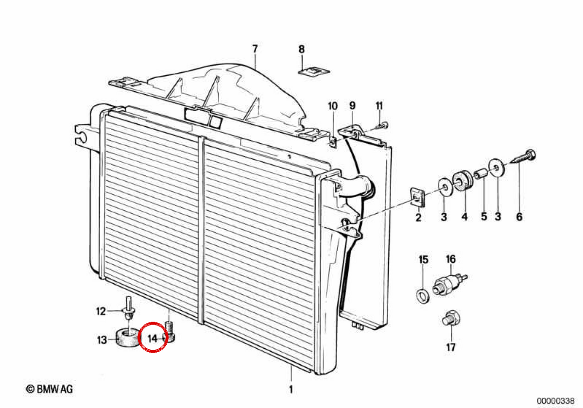 Vite di drenaggio radiante OEM 17111719384 per BMW E30, E36, E28, E34, E39, E24, E23, E32, E38, E31, Z1, Z3. BMW originale.