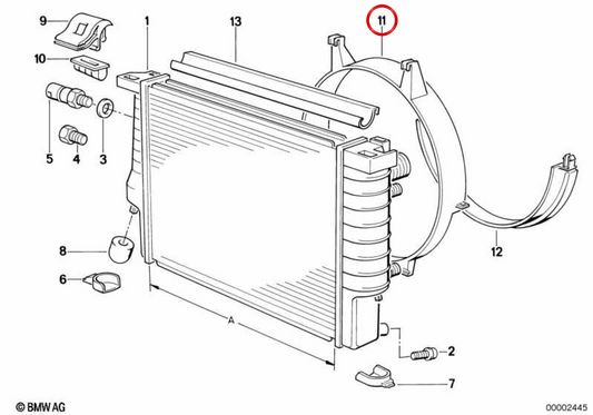 Carcasa ventilador OEM 17112242030 para BMW E34. Original BMW.