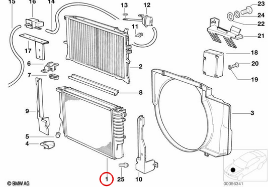 OEM -Kältemittel Kühler 17112244542 für BMW E34. Original BMW.