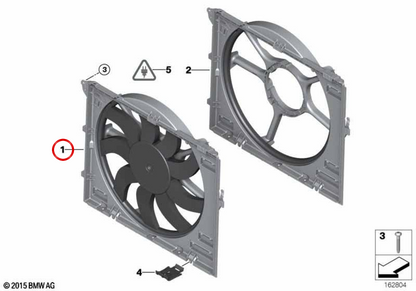 Lüftergehäuse mit Fan OEM 17112283621 für BMW E90, E91, E92, E93. Original BMW.