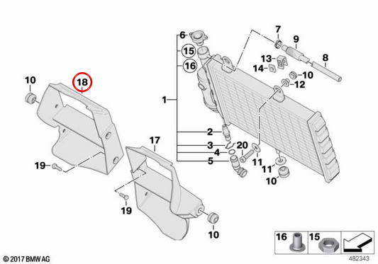 Guía de aire derecha OEM 17112343554 para BMW Motorrad F 650 GS, F 650 GS Dakar, G 650 GS. Original BMW Motorrad.
