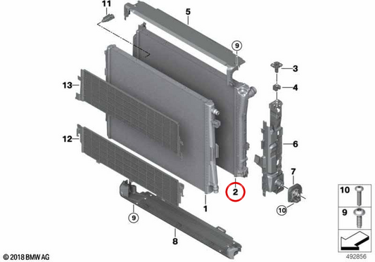 Radiador de refrigerante OEM 17115A30676 para BMW G42, G20, G21, G22, G23, G26. Original BMW.