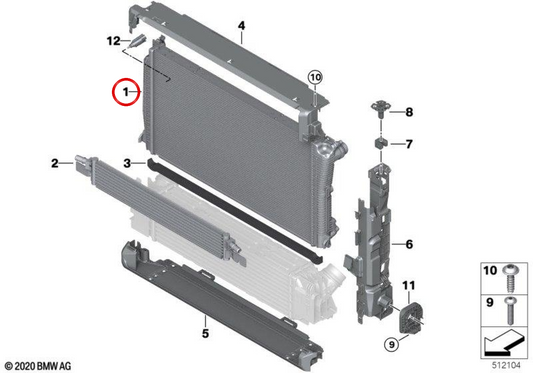 Radiador de refrigerante OEM 17115A30680 para BMW G42, G20, G21, G28, G22, G23, G26. Original BMW.