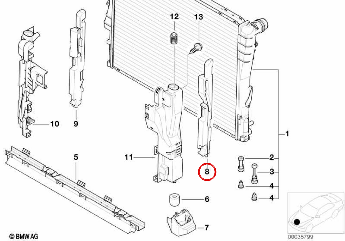 Junta izquierda OEM 17115A4EF63 para BMW E46, E63, E64. Original BMW.
