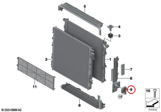 Supporto modulare sinistro di fissaggio radiatore OEM 17115A500E8 per BMW X3 G45 e X3L G48. Originale BMW.