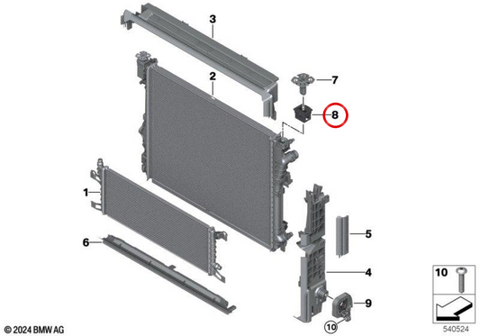 A logement supérieur du module de refroidissement avant OEM 17115A500F0 pour BMW X3 G45, X3L G48… et plus. Original BMW.