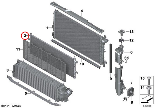 Radiatore OEM 17115A50158 per BMW Serie 1 F70 M135 xDrive, Serie 2 F74 M235 xDrive e F78 M235L xDrive. Originale BMW.