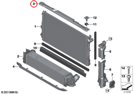 Obere Halteabdeckung des Kühlerbefestigung OEM 17115A50178 für MINI F65, F66 und Cabrio F67 Cooper C, Cooper S… und mehr. Original MINI.