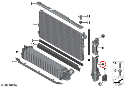 Lower left radiator cover OEM 17115A50183 for BMW 1 Series F70, 2 Series F74 Gran Coupé, F78 Gran Coupé… and more. Original BMW.
