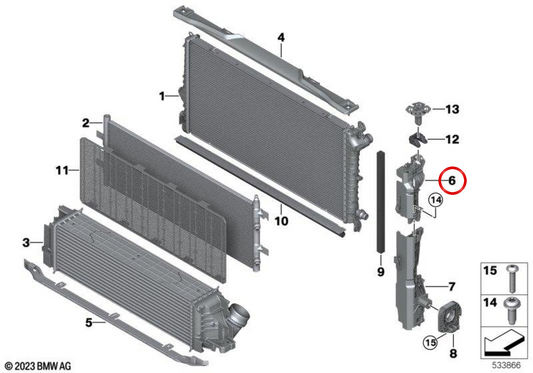 Linke obere Kühlerabdeckung OEM 17115A52B89 für BMW X1 U11, X1L U12, X2 U10 und MINI Countryman U25. Original BMW und MINI