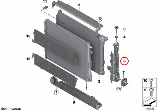 Cobertura direita de fixação do radiador OEM 17115A5A570 para BMW G20, G21, G22, G23, G26, G42… e mais. Original BMW.