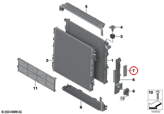 Cubierta adicional izquierda fijación de radiador OEM 17115A67AC4 para BMW X3 G45, X3L G48. Original BMW.