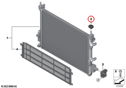Cojinete superior de módulo de radiador OEM 17115A722B2 para MINI Cooper E J01, Cooper SE J01, JCW E J01, Aceman E J05... e mais. Original MINI