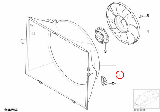 Carcasa del ventilador OEM 17117507978 para BMW E65, E66. Original BMW.