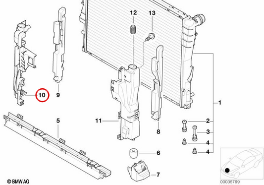 Soporte del radiador OEM 17117530254 para BMW Serie 3 E46, X3 E83, Z4 E85, Z4 E86... y más. Original BMW