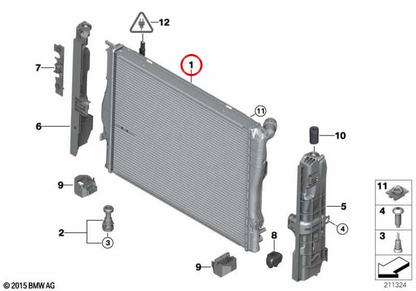 OEM refrigerant radiator 17117566339 for BMW E82, E88, E90, E92, E93. Original BMW.