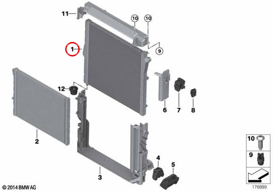 Radiador de refrigerante OEM 17117589467 para BMW E70, F15, E71, F16. Original BMW.