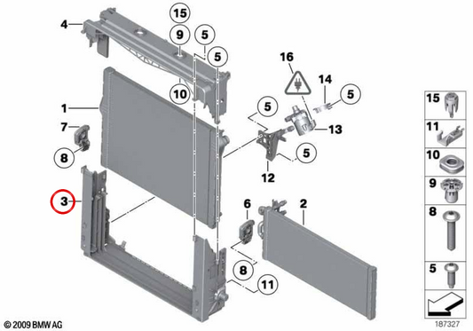 OEM radiator module support 17117604068 for BMW G30, G31, G32, G11, G12. Original BMW.