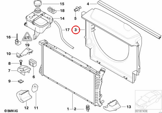 OEM -Lüftergehäuse 17117785083 für BMW E39. Original BMW.