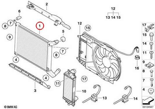 Radiator OEM 17117788753 für MINI R50 One, Cooper und Cooper S (06/2002-07/2006). Original MINI