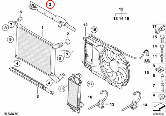 Guarnizione radiatore acqua OEM 17117788758 per MINI One D R50 RB11, RB12 2003-2006. Originale MINI.