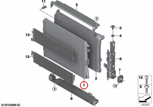 Radiateur du système de refroidissement OEM 17118666811 pour BMW G42, G20, G21, G28, G22, G23, G26, G29. BMW d'origine.