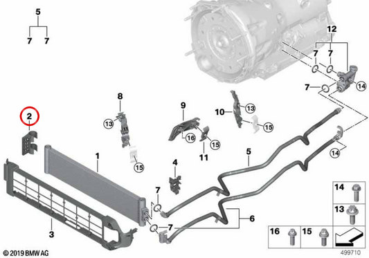 Suporte do refrigerador de óleo de transmissão OEM 17118742009 para BMW G30, G31. BMW genuíno.