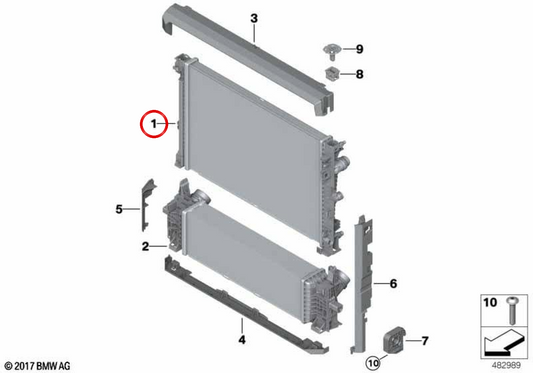 Radiatore del refrigerante OEM 17119886566 per BMW G05, G06, G07. BMW originale.