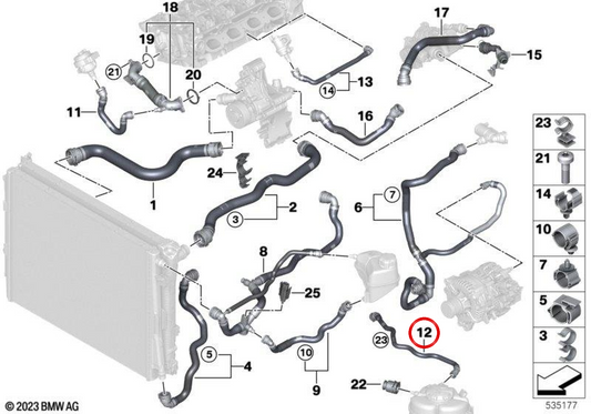Tuyau de vanne d'arrêt OEM 17125A024A6 pour BMW Série 3 G20, G21 et Série 4 G22, G23, G26. Véritable BMW.