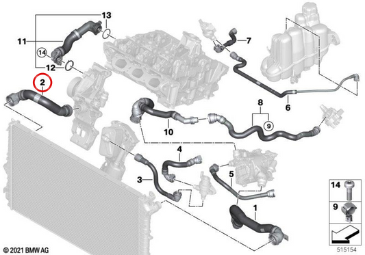 OEM 17125A0C5A5 tuyau de pompe à eau pour BMW F70, U06, U11, U12, U10, F65, F66, U25. BMW d'origine.