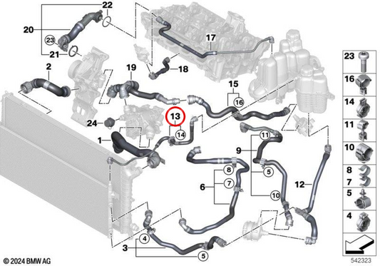 Tuyau de ventilation du réservoir de surtension OEM 17125A5AED5 pour BMW Série 1 F70, Série 2 F74, F78... et plus encore. Véritable BMW.