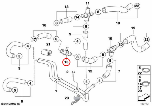 Conector en T del sistema de refrigeración OEM 17127518614 para MINI R52 Cooper S, R53 Cooper S, R53 Cooper S JCW GP... y más. Original MINI