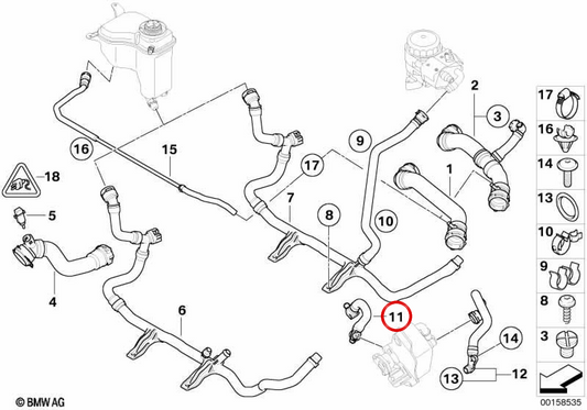 Tubo di ritorno del riscaldamento OEM 17127532063 per BMW E81, E82, E87, E88. BMW originale.