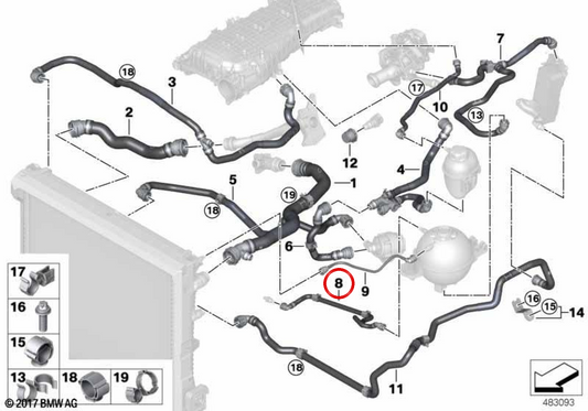 Manguera de cilindro a vaso de expansión OEM 17127535559 para BMW G01, G02. Original BMW.