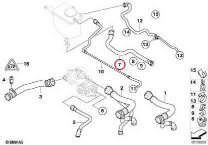 Thole di ritorno OEM 17127545653 per BMW E60, E61, E63, E64. BMW originale.