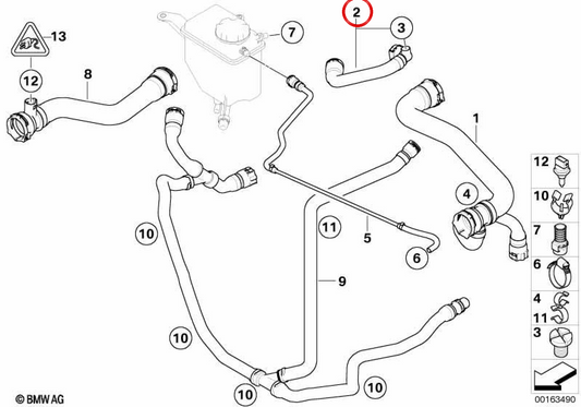 Manguito de refrigerante OEM 17127568754 para BMW E60, E61. Original BMW.