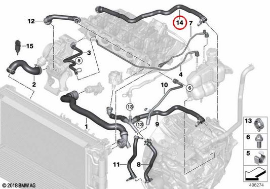 Mangueira flexível da bomba de refrigerante OEM 17127617365 para MINI F56, F55, Clubman F54, Cabrio F57, Countryman F60... e muito mais. MINI originais.