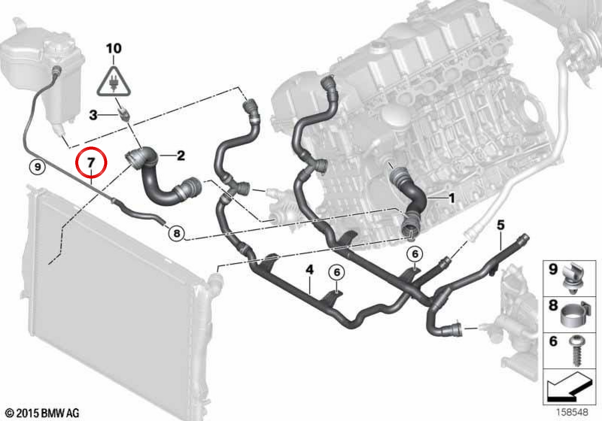 Tube de ventilation supérieure du radiateur OEM 17127618510 pour BMW E81, E82, E87, E88, E90, E91, E92, E93, E84. BMW d'origine.